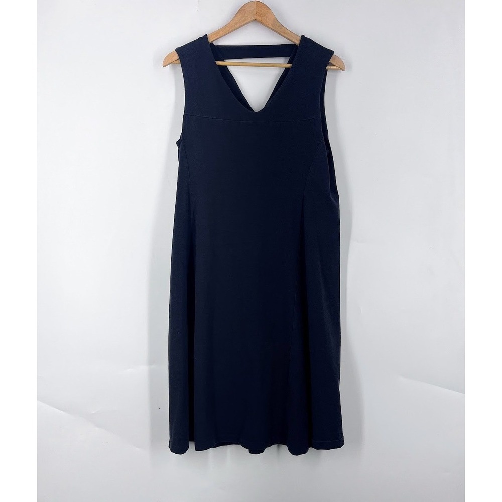 Nau Women Black Organic Cotton V-Neck Sleeveless A-Line Strap Back Dress‎ Size L